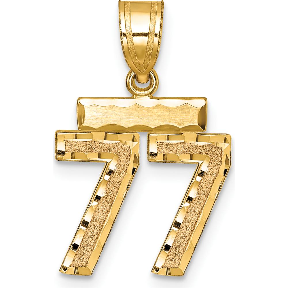 14K Yellow Gold Small Brushed Diamond-Cut Number 77 Pendant - Unique Themed Charm by 0