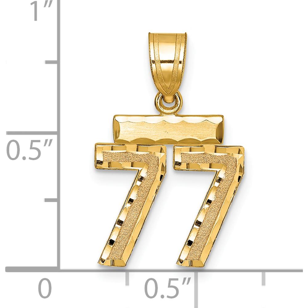 14K Yellow Gold Small Brushed Diamond-Cut Number 77 Pendant - Unique Themed Charm by 0