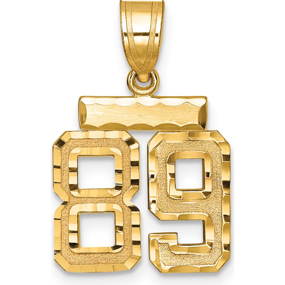 14K Yellow Gold Small Brushed Diamond-cut Number 89 Pendant Charm by 0