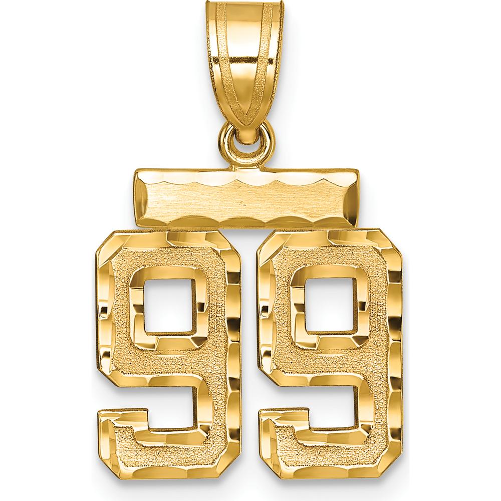 14K Yellow Gold Small Brushed Diamond-Cut Number 99 Charm - Timeless Symbol of Achievement by 0
