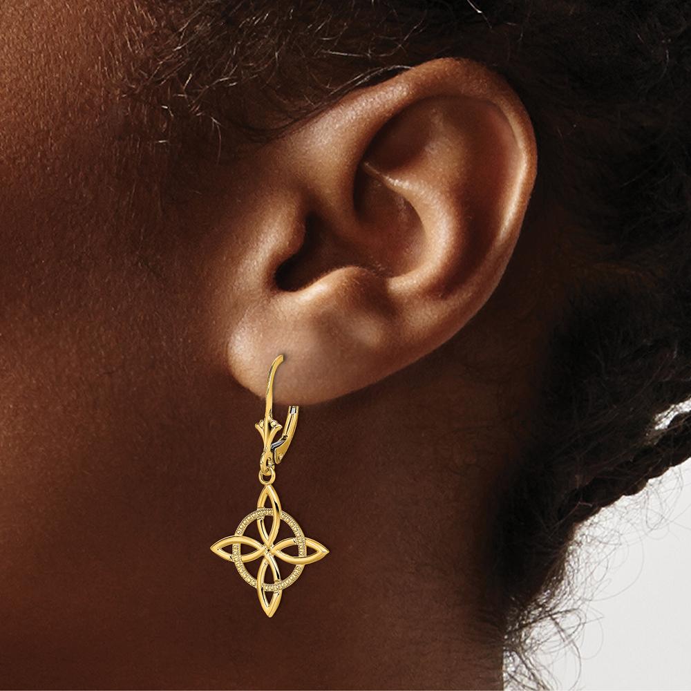 14K Yellow Gold Small Celtic Eternity Knot Leverback Drop Earrings by 0