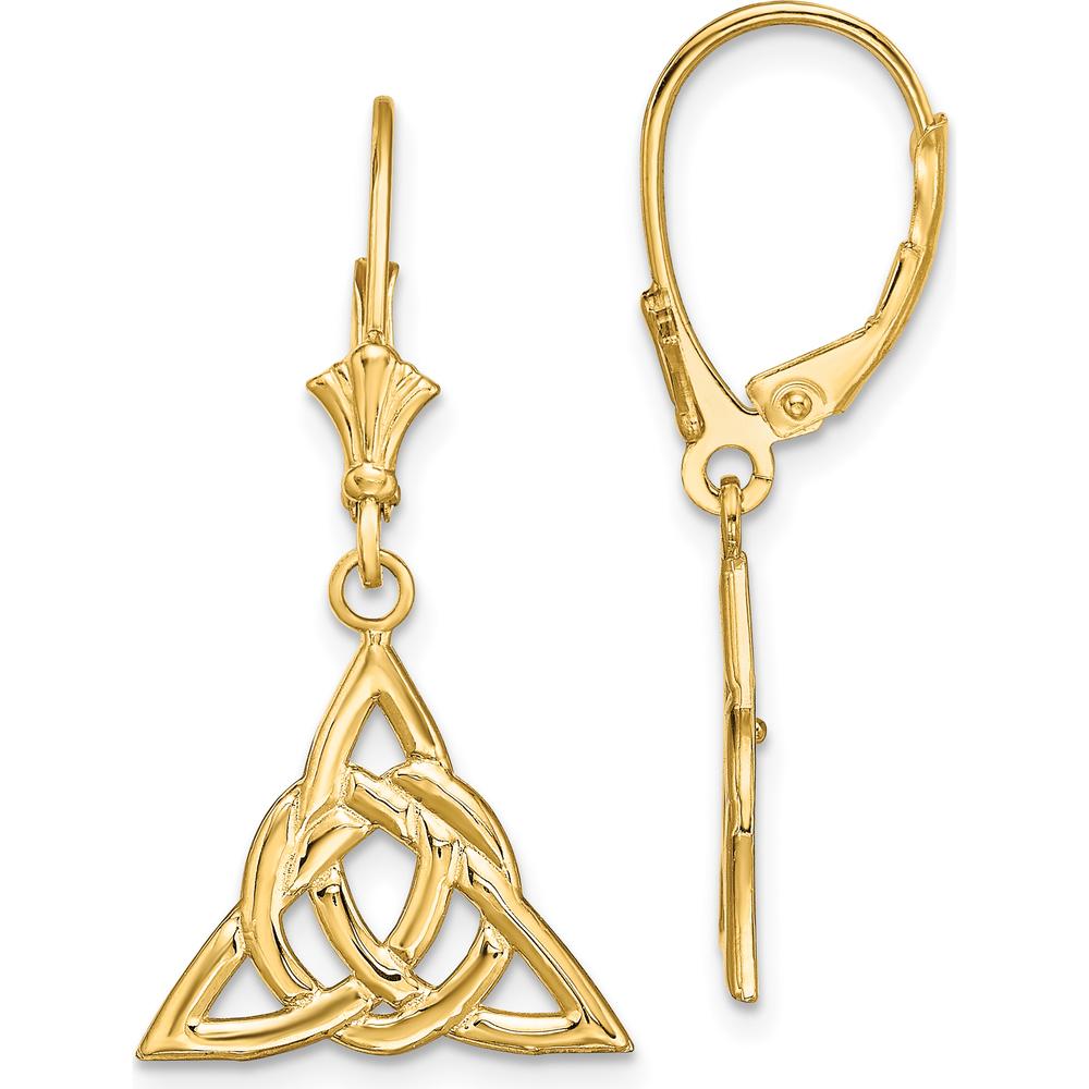 14K Yellow Gold Small Celtic Trinity Knot Leverback Drop Earrings by 0