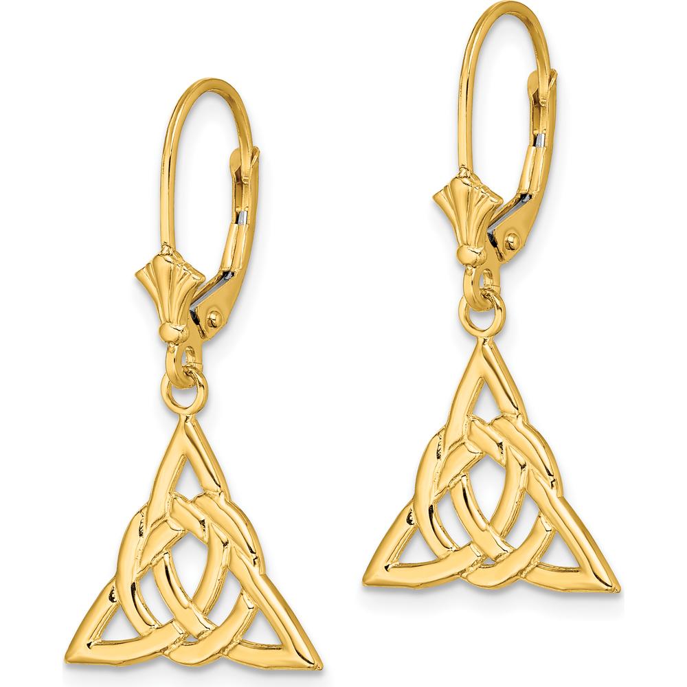 14K Yellow Gold Small Celtic Trinity Knot Leverback Drop Earrings by 0