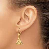 14K Yellow Gold Small Celtic Trinity Knot Leverback Drop Earrings by 0
