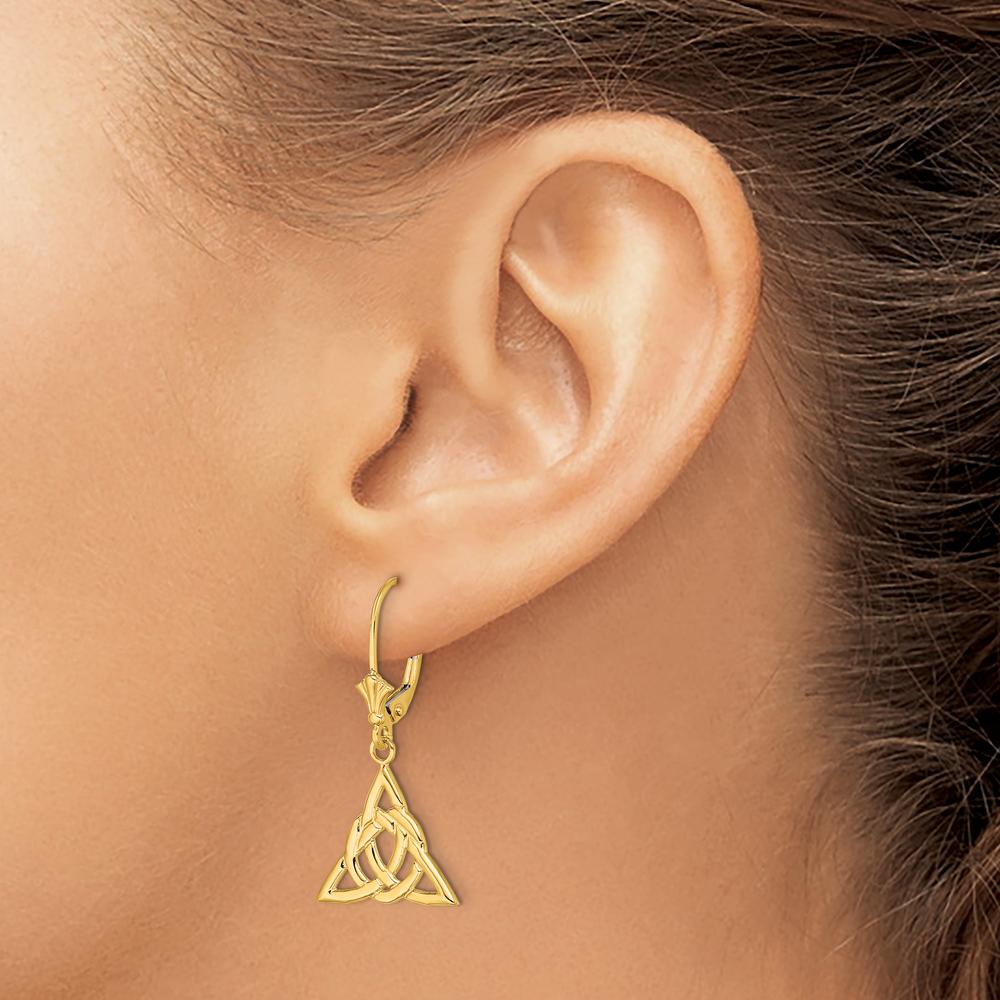 14K Yellow Gold Small Celtic Trinity Knot Leverback Drop Earrings by 0