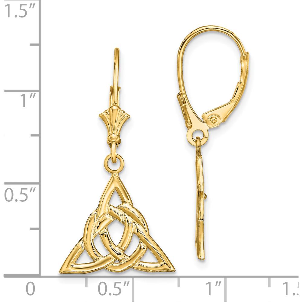 14K Yellow Gold Small Celtic Trinity Knot Leverback Drop Earrings by 0