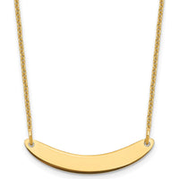 14K Yellow Gold Small Curved Bar Necklace - Personalized Polished Pendant with Cable Chain by Oro Pregiato