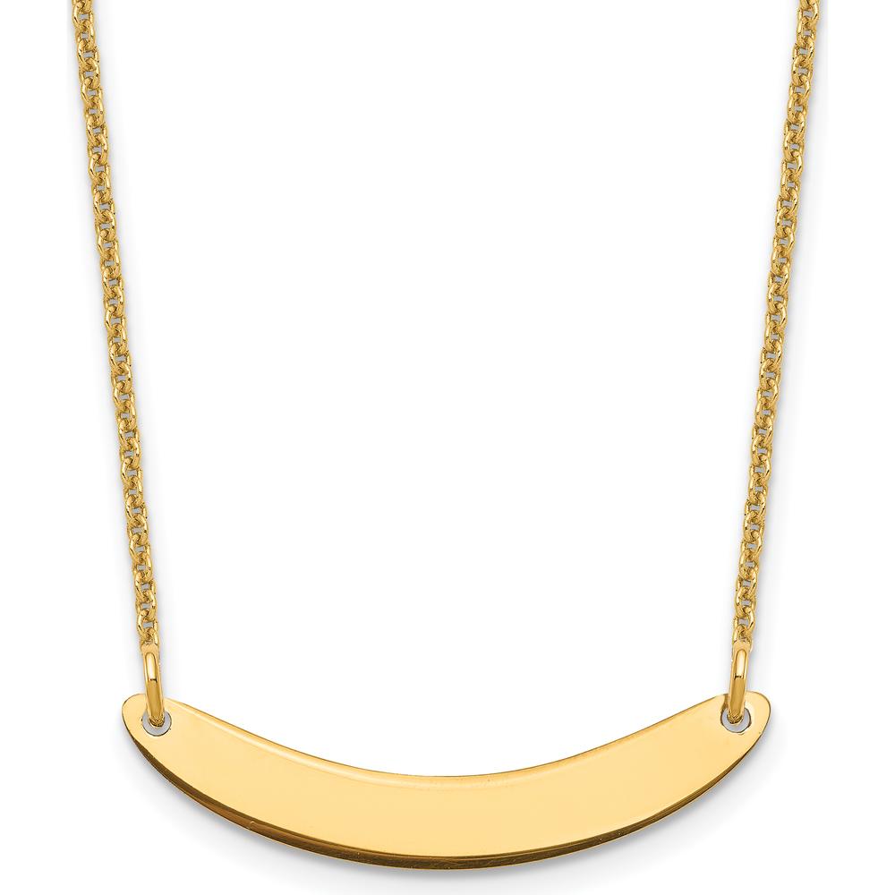 14K Yellow Gold Small Curved Bar Necklace - Personalized Polished Pendant with Cable Chain by Oro Pregiato
