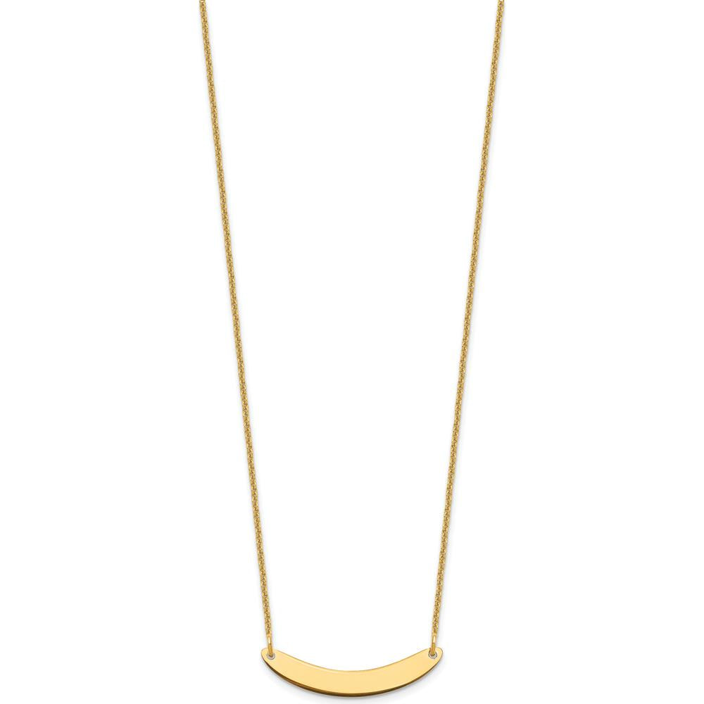 14K Yellow Gold Small Curved Bar Necklace - Personalized Polished Pendant with Cable Chain by Oro Pregiato