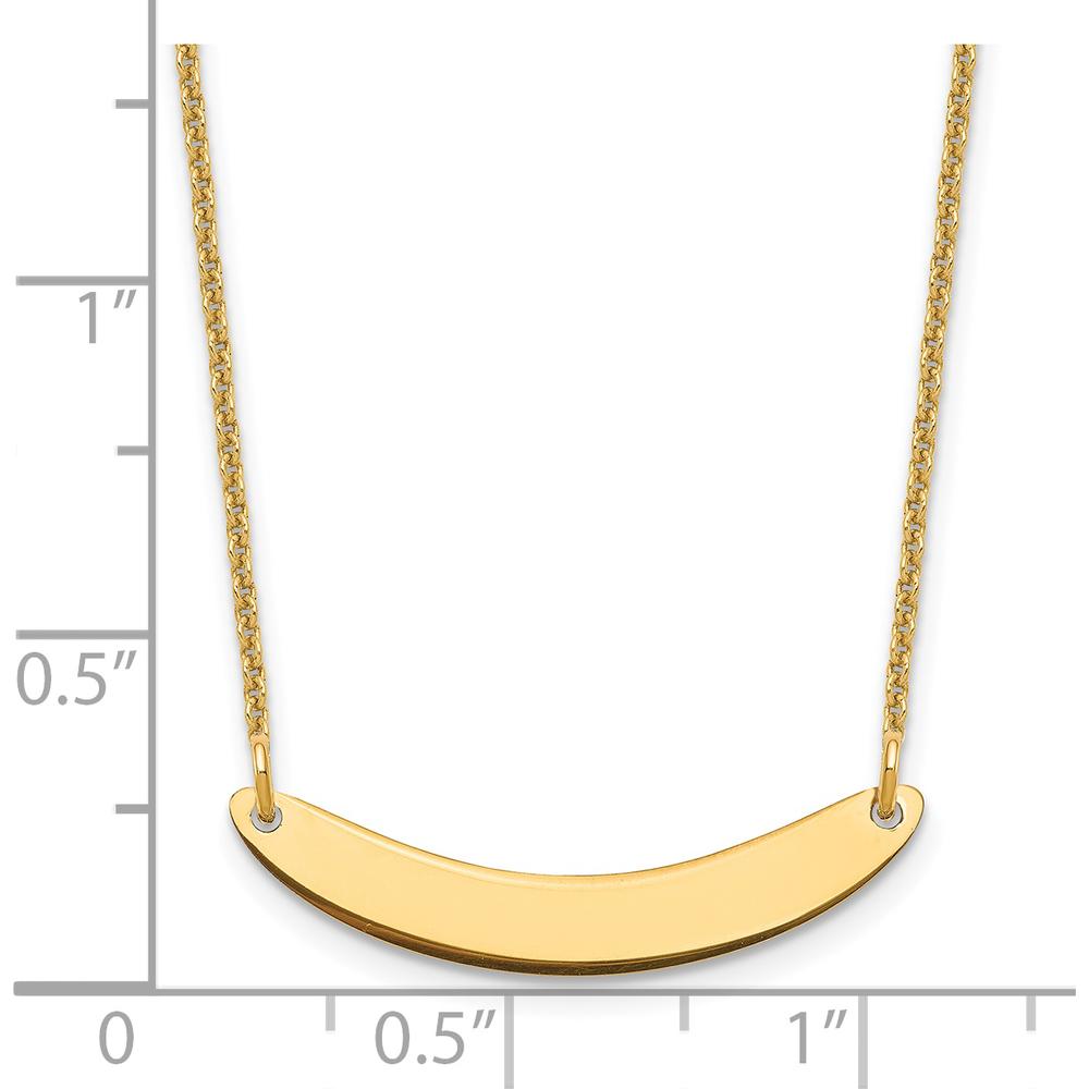 14K Yellow Gold Small Curved Bar Necklace - Personalized Polished Pendant with Cable Chain by Oro Pregiato
