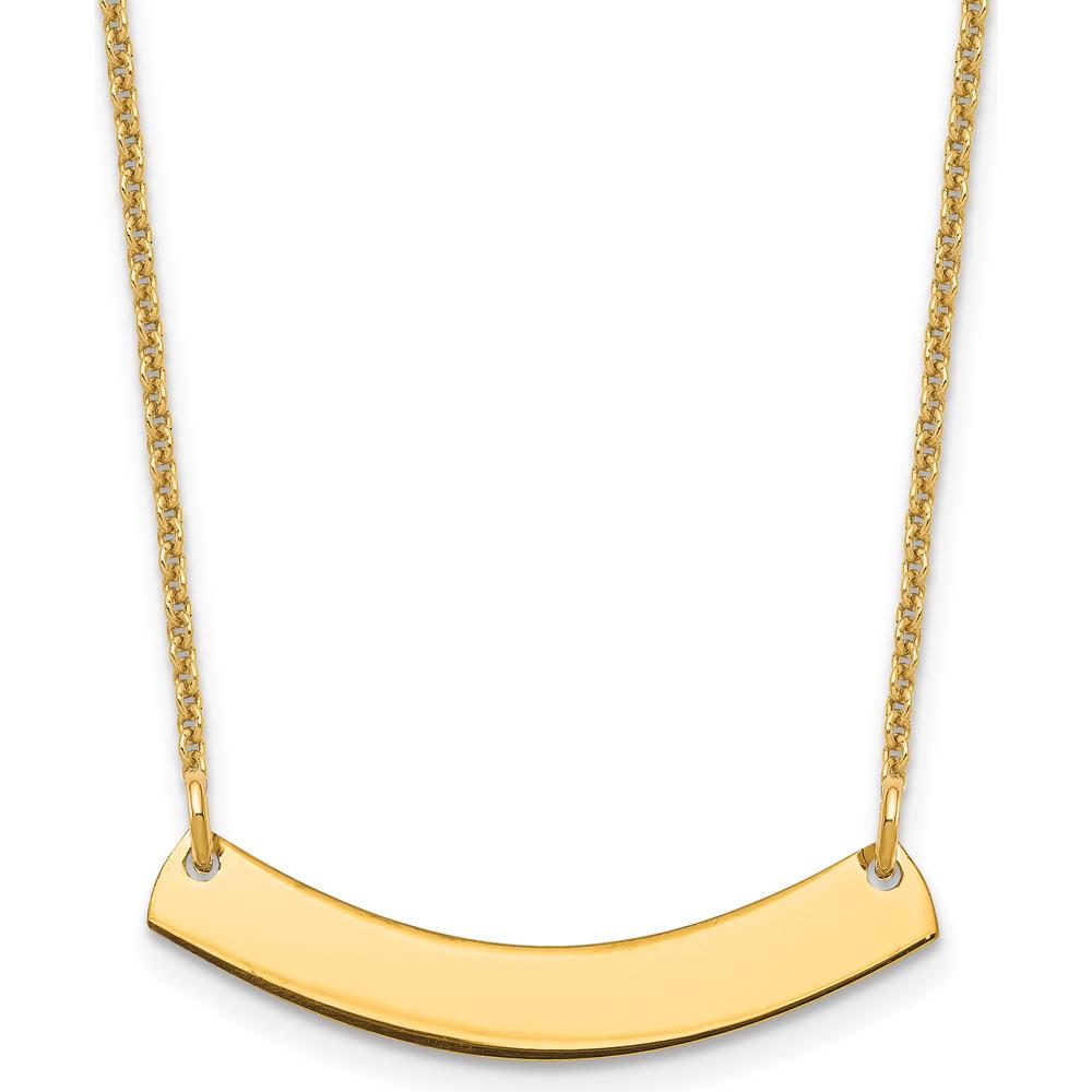 14K Yellow Gold Small Curved Blank Bar Necklace - 18-inch Cable Chain with Lobster Clasp by Oro Pregiato