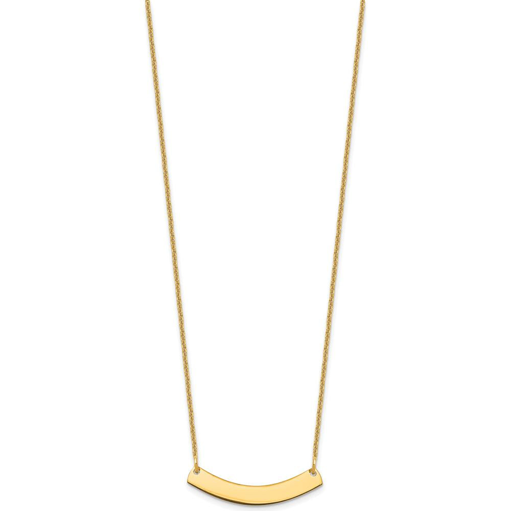 14K Yellow Gold Small Curved Blank Bar Necklace - 18-inch Cable Chain with Lobster Clasp by Oro Pregiato