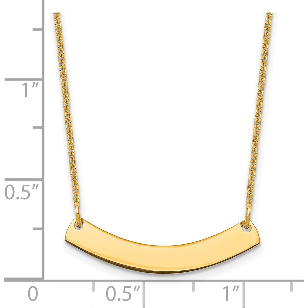14K Yellow Gold Small Curved Blank Bar Necklace - 18-inch Cable Chain with Lobster Clasp by Oro Pregiato