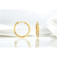 14K Yellow Gold Small Diamond Hoop Earrings with Double Row Round Brilliant Cut Stones - 0.20 Carat Total Weight - Royal Jewelry