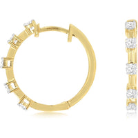14K Yellow Gold Small Diamond Hoop Earrings with Prong Set Round Brilliant Cut Diamonds - 0.52 Carat Total Diamond Weight - Royal Jewelry
