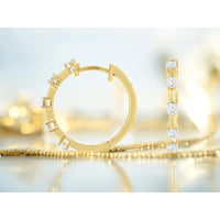 14K Yellow Gold Small Diamond Hoop Earrings with Prong Set Round Brilliant Cut Diamonds - 0.52 Carat Total Diamond Weight - Royal Jewelry