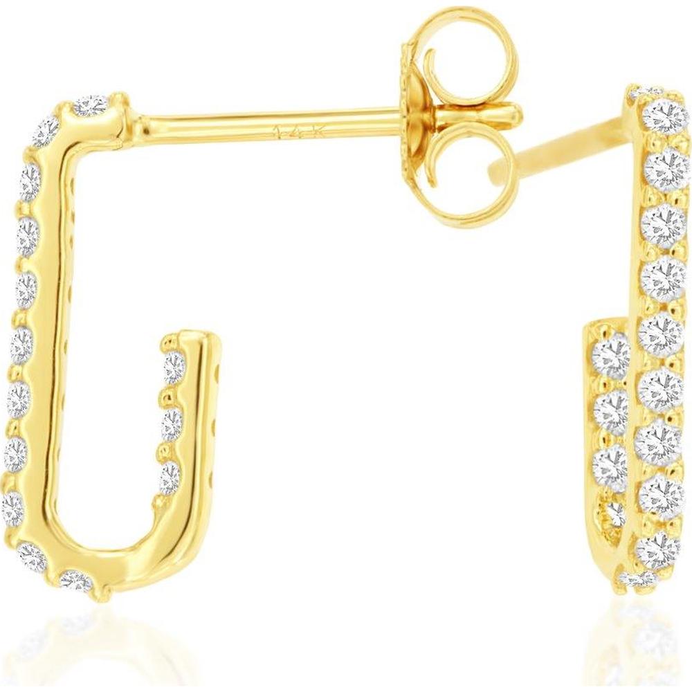 14K Yellow Gold Small Diamond Hoop Earrings with Round Brilliant Cut Stones - 0.25 Carat Total Diamond Weight - Royal Jewelry