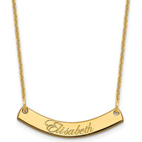 14K Yellow Gold Small Edwardian Script Curved Bar Necklace with Engraving Option - Personalized Gift for Women by Oro Pregiato