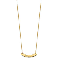 14K Yellow Gold Small Edwardian Script Curved Bar Necklace with Engraving Option - Personalized Gift for Women by Oro Pregiato