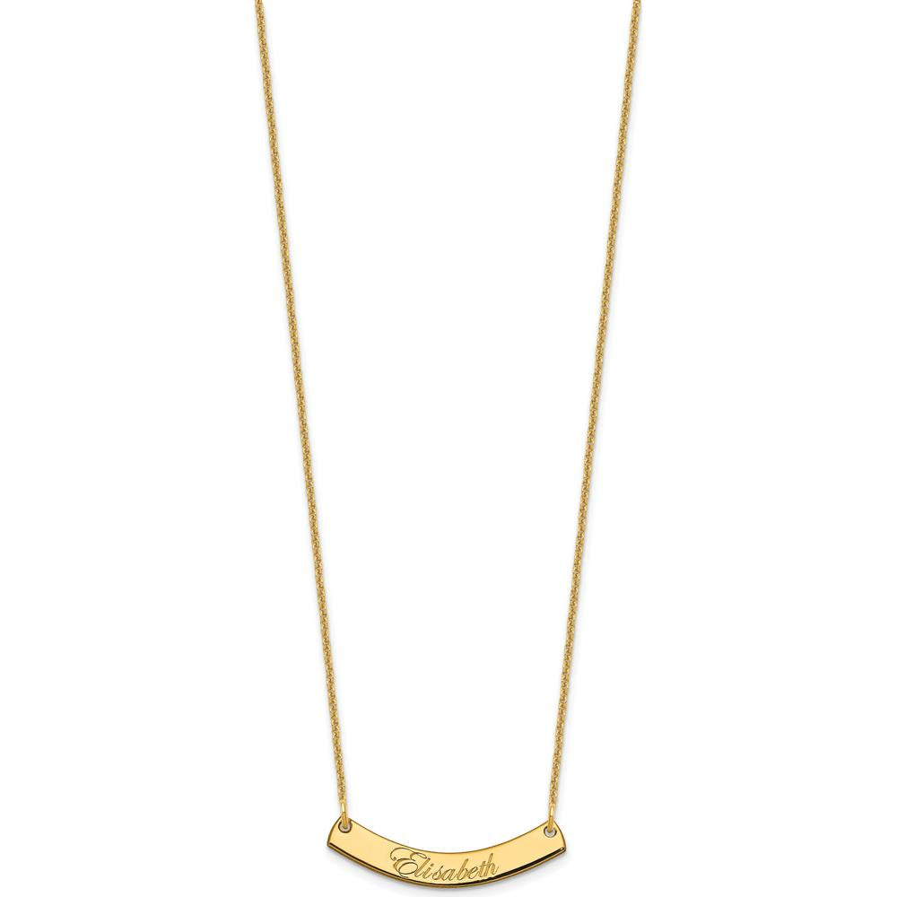 14K Yellow Gold Small Edwardian Script Curved Bar Necklace with Engraving Option - Personalized Gift for Women by Oro Pregiato