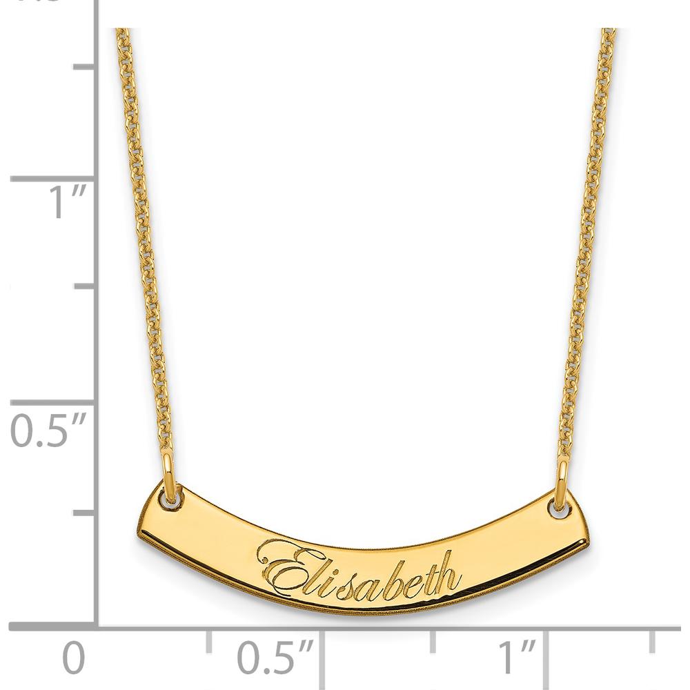 14K Yellow Gold Small Edwardian Script Curved Bar Necklace with Engraving Option - Personalized Gift for Women by Oro Pregiato
