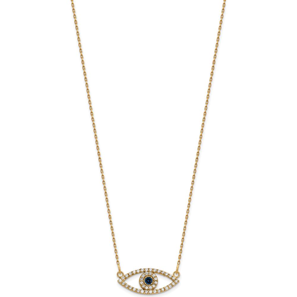14K Yellow Gold Small Evil Eye Necklace with Diamond and Sapphire Pendant - 0.08 Carat Total Diamond and Sapphire Weight by Oro Pregiato