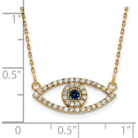 14K Yellow Gold Small Evil Eye Necklace with Diamond and Sapphire Pendant - 0.08 Carat Total Diamond and Sapphire Weight by Oro Pregiato