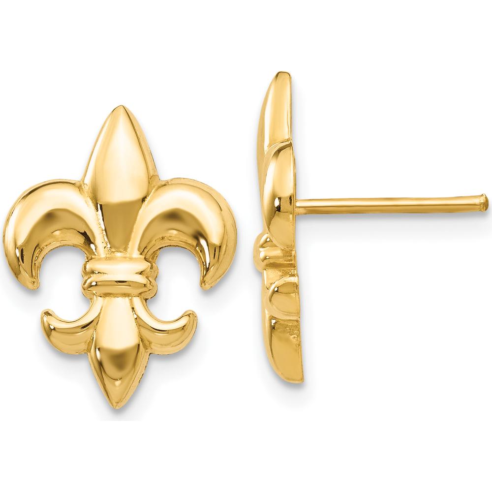 14K Yellow Gold Small Fleur-De-Lis Button Earrings by 0