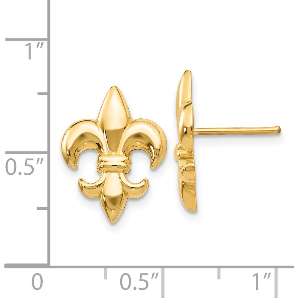 14K Yellow Gold Small Fleur-De-Lis Button Earrings by 0
