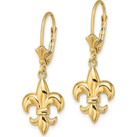 14K Yellow Gold Small Fleur-de-Lis Leverback Drop Earrings by 0