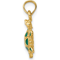 14K Yellow Gold Small Green Enameled 3D Land Turtle Charm - Nature-Inspired Pendant by Oro Pregiato