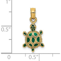 14K Yellow Gold Small Green Enameled 3D Land Turtle Charm - Nature-Inspired Pendant by Oro Pregiato