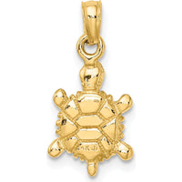 14K Yellow Gold Small Green Enameled 3D Land Turtle Charm - Nature-Inspired Pendant by Oro Pregiato