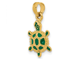 14K Yellow Gold Small Green Enameled 3D Land Turtle Charm - Nature-Inspired Pendant by Oro Pregiato