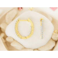 14K Yellow Gold Small Hinged Hoop Earrings with Prong-Set Round Diamonds - 0.48 Carat Total Diamond Weight - Royal Jewelry