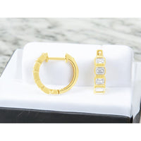 14K Yellow Gold Small Hoop Earrings with Bezel-Set Emerald Cut Diamonds - 1.00 Carat Total Diamond Weight - Royal Jewelry