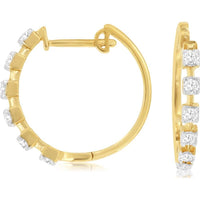 14K Yellow Gold Small Hoop Earrings with Front-Facing Round Diamonds - 0.45 Carat Total Diamond Weight - Royal Jewelry