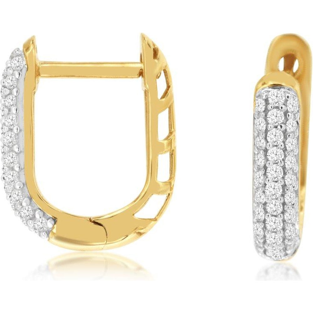 14K Yellow Gold Small Hoop Earrings with Pavé-Set Round Diamonds - 0.25 Carat Total Diamond Weight - Royal Jewelry