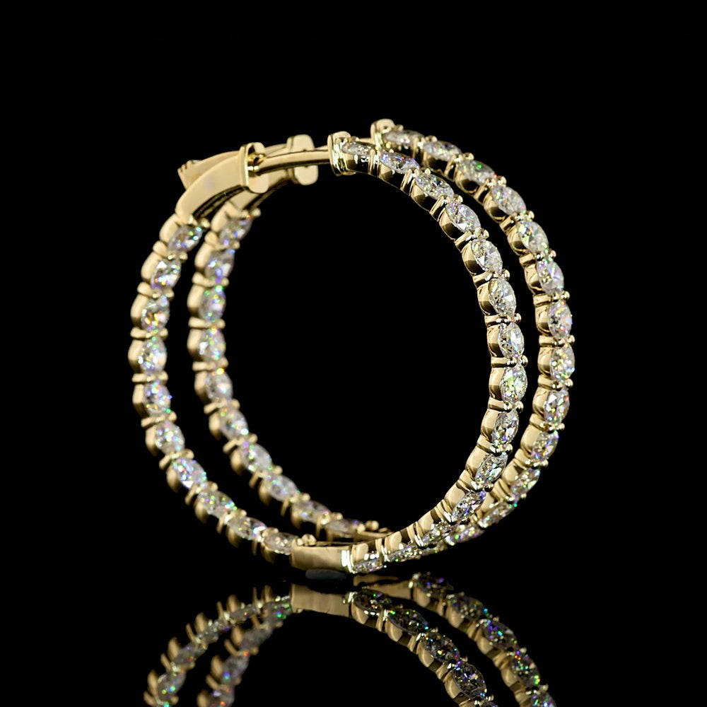 14K Yellow Gold Small Hoop Earrings with Prong Set Round Lab Diamonds - 4.54 Carat Total Diamond Weight - Covaloro Fine Jewelry