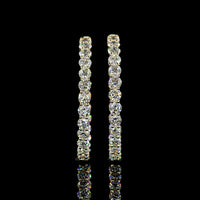 14K Yellow Gold Small Hoop Earrings with Prong Set Round Lab Diamonds - 4.54 Carat Total Diamond Weight - Covaloro Fine Jewelry