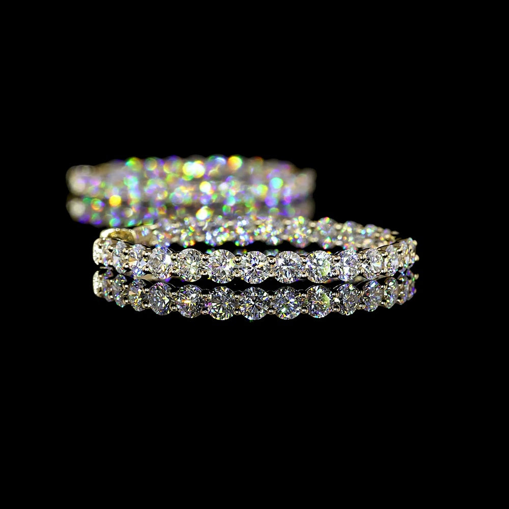 14K Yellow Gold Small Hoop Earrings with Prong Set Round Lab Diamonds - 4.54 Carat Total Diamond Weight - Covaloro Fine Jewelry