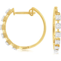 14K Yellow Gold Small Hoop Earrings with Round Brilliant-Cut Diamonds - 0.45 Carat Total Diamond Weight - Royal Jewelry