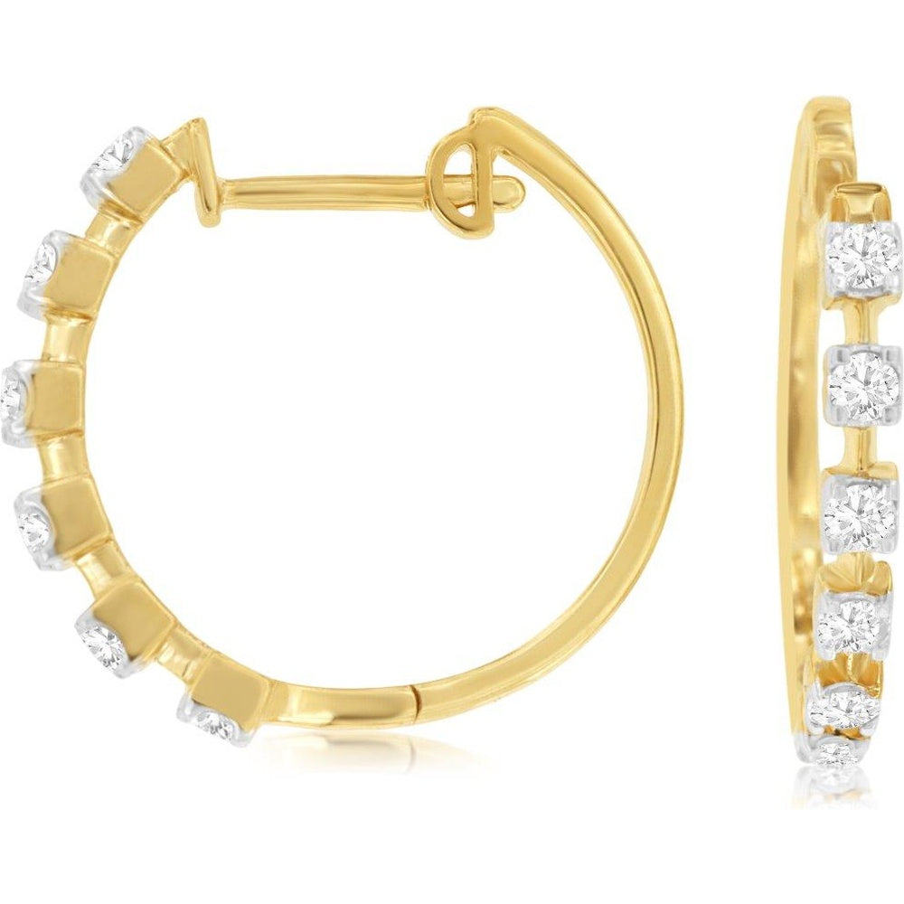 14K Yellow Gold Small Hoop Earrings with Round Brilliant-Cut Diamonds - 0.45 Carat Total Diamond Weight - Royal Jewelry