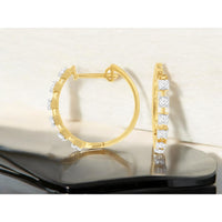 14K Yellow Gold Small Hoop Earrings with Round Brilliant-Cut Diamonds - 0.45 Carat Total Diamond Weight - Royal Jewelry