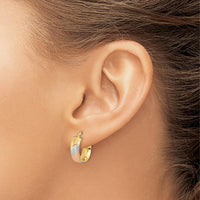 14K Yellow Gold Small Hoop Earrings with White and Rose Rhodium Satin Finish - 15mm Polished & Brushed Tri-Tone Design by 0