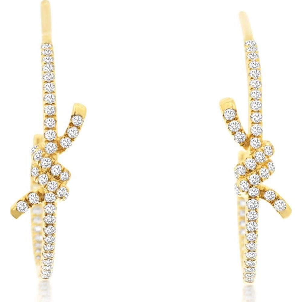 14K Yellow Gold Small Hoop Knot Earrings with Round Diamonds - 0.30 Carat Total Diamond Weight - Royal Jewelry