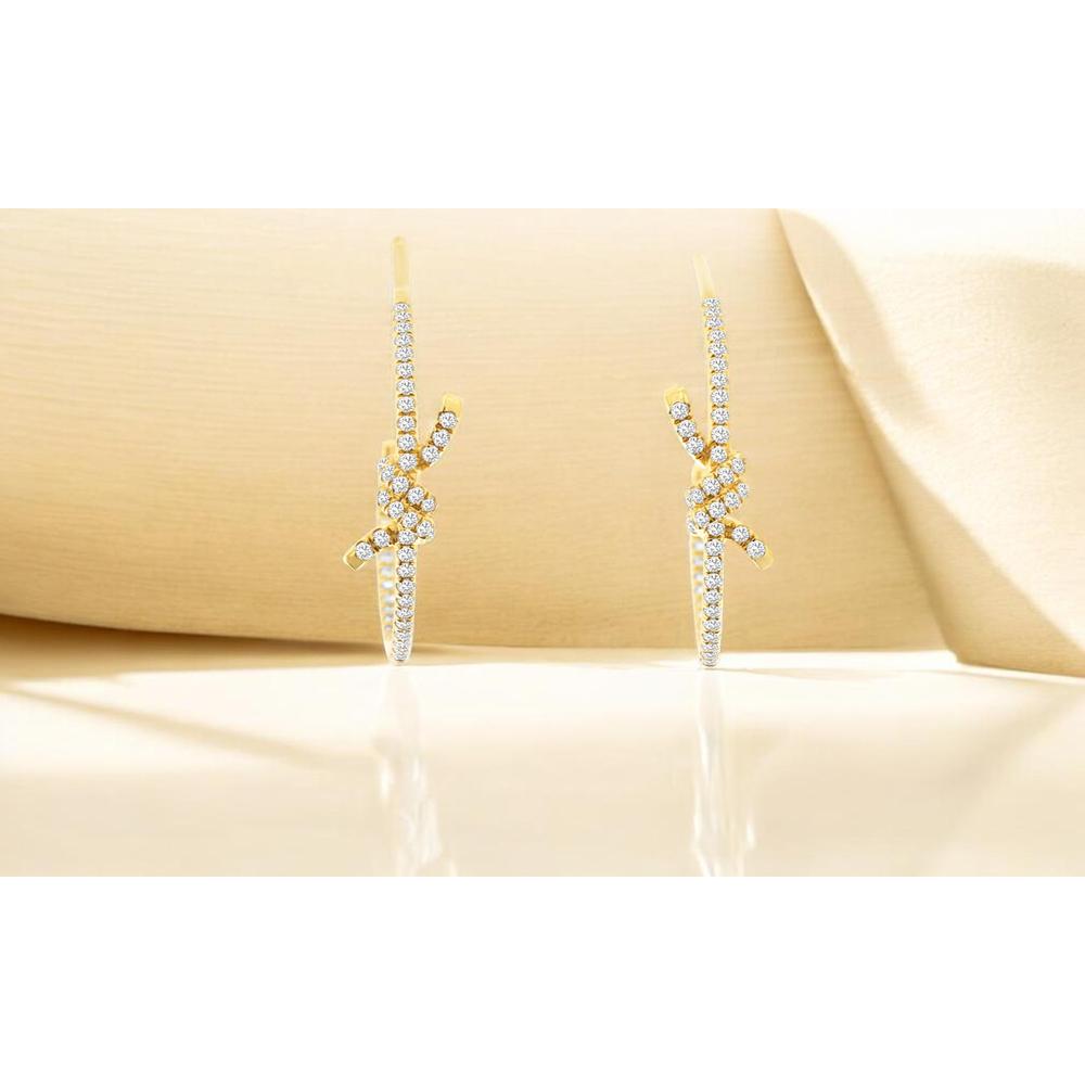 14K Yellow Gold Small Hoop Knot Earrings with Round Diamonds - 0.30 Carat Total Diamond Weight - Royal Jewelry
