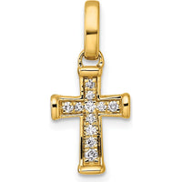 14K Yellow Gold Small Latin Cross Pendant with 11 Round Diamonds - 0.11 Carat Total Diamond Weight by Oro Pregiato