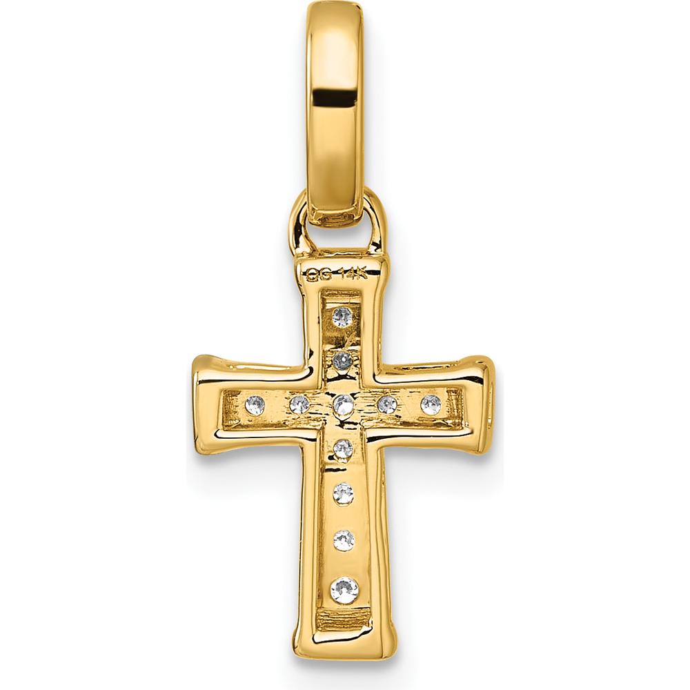 14K Yellow Gold Small Latin Cross Pendant with 11 Round Diamonds - 0.11 Carat Total Diamond Weight by Oro Pregiato