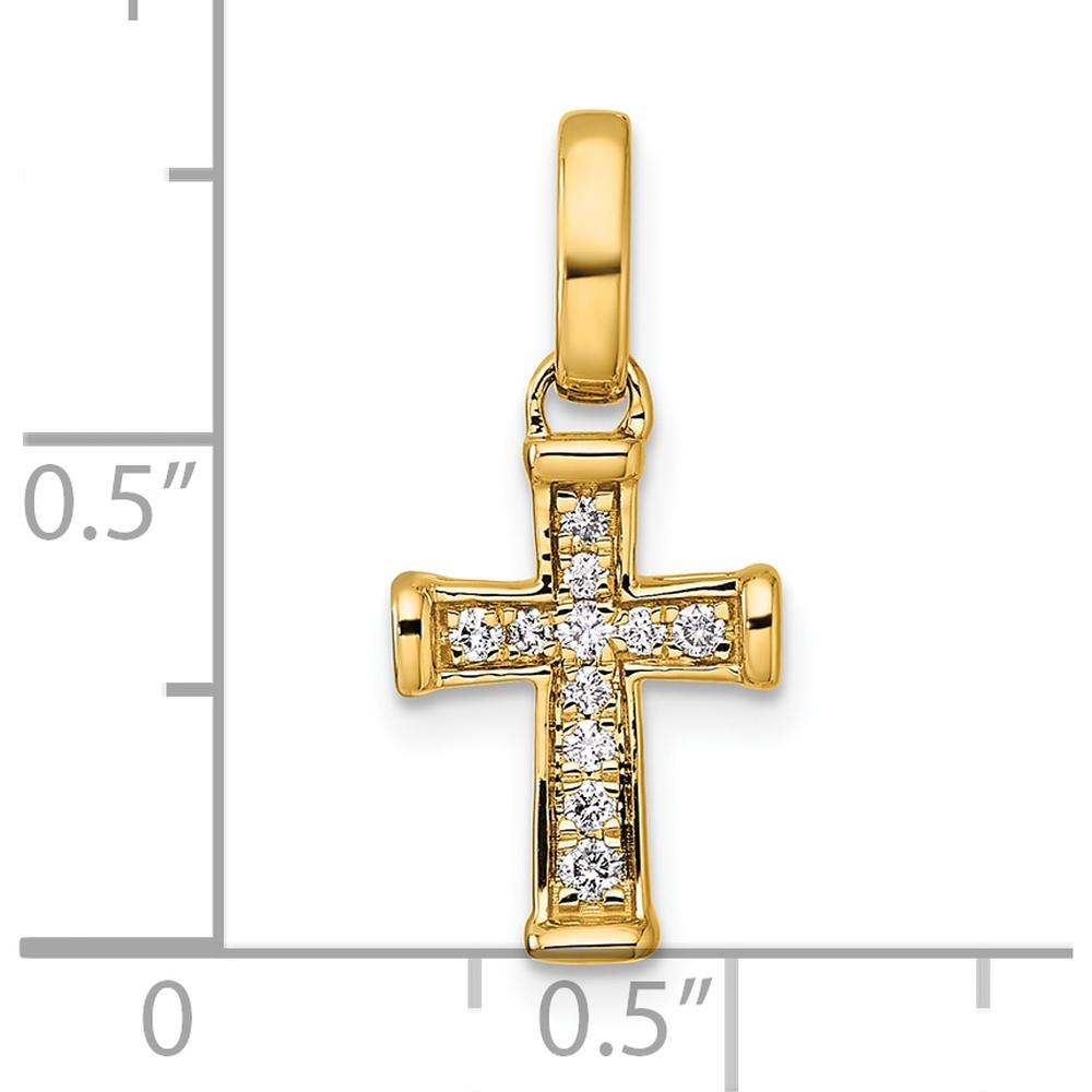 14K Yellow Gold Small Latin Cross Pendant with 11 Round Diamonds - 0.11 Carat Total Diamond Weight by Oro Pregiato